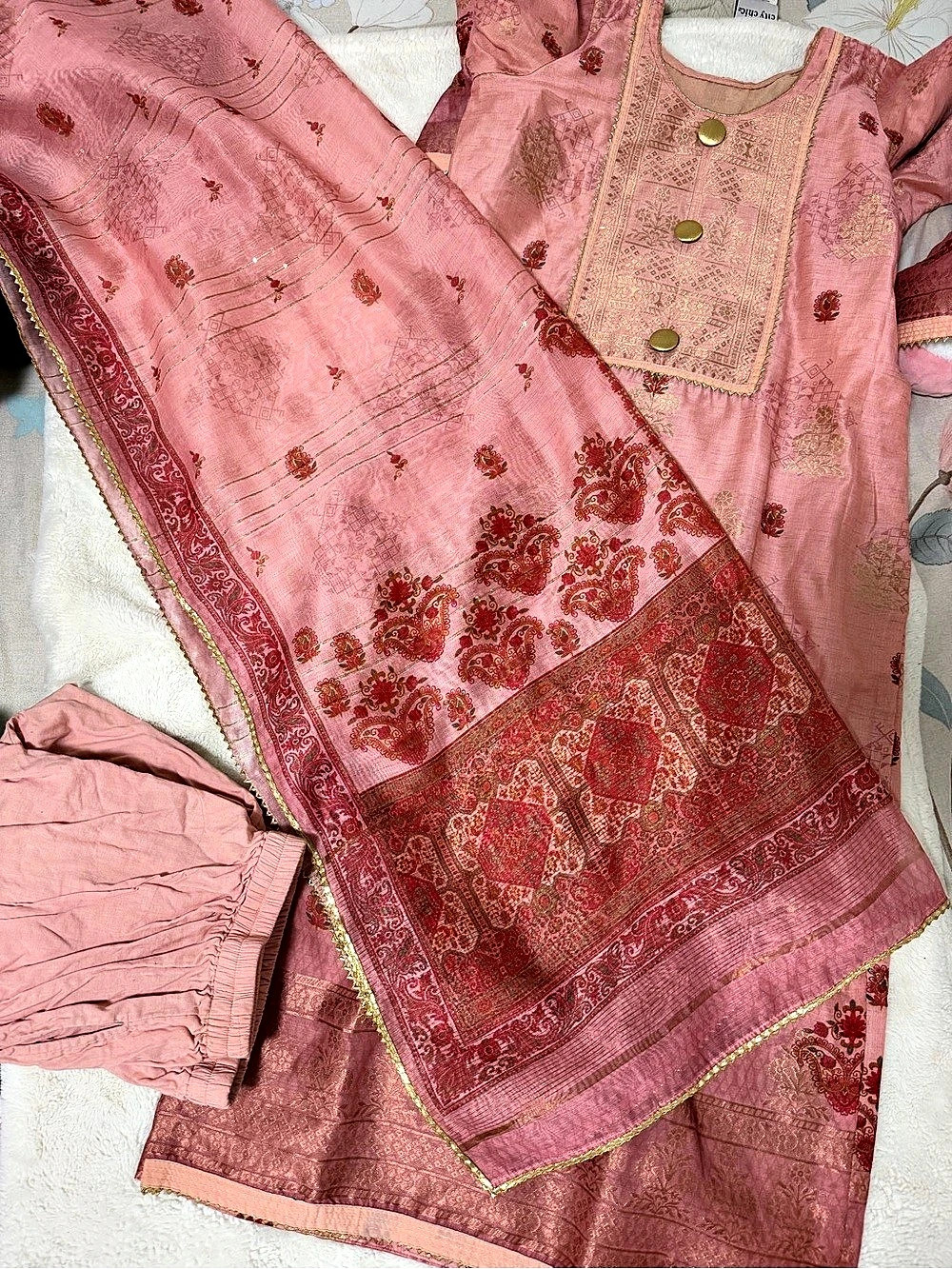 Pink Floral Embroidered Traditional Outfit